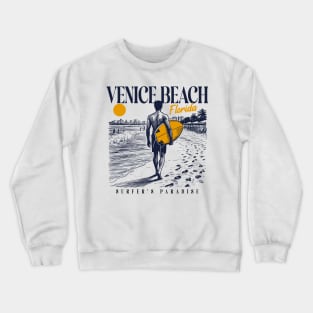 Vintage Surfing Venice Beach, Florida // Retro Surfer Sketch // Surfer's Paradise Crewneck Sweatshirt